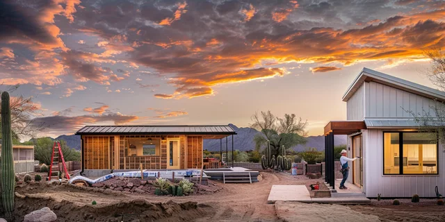 Modern white casita with desert landscaping in Phoenix Arizona