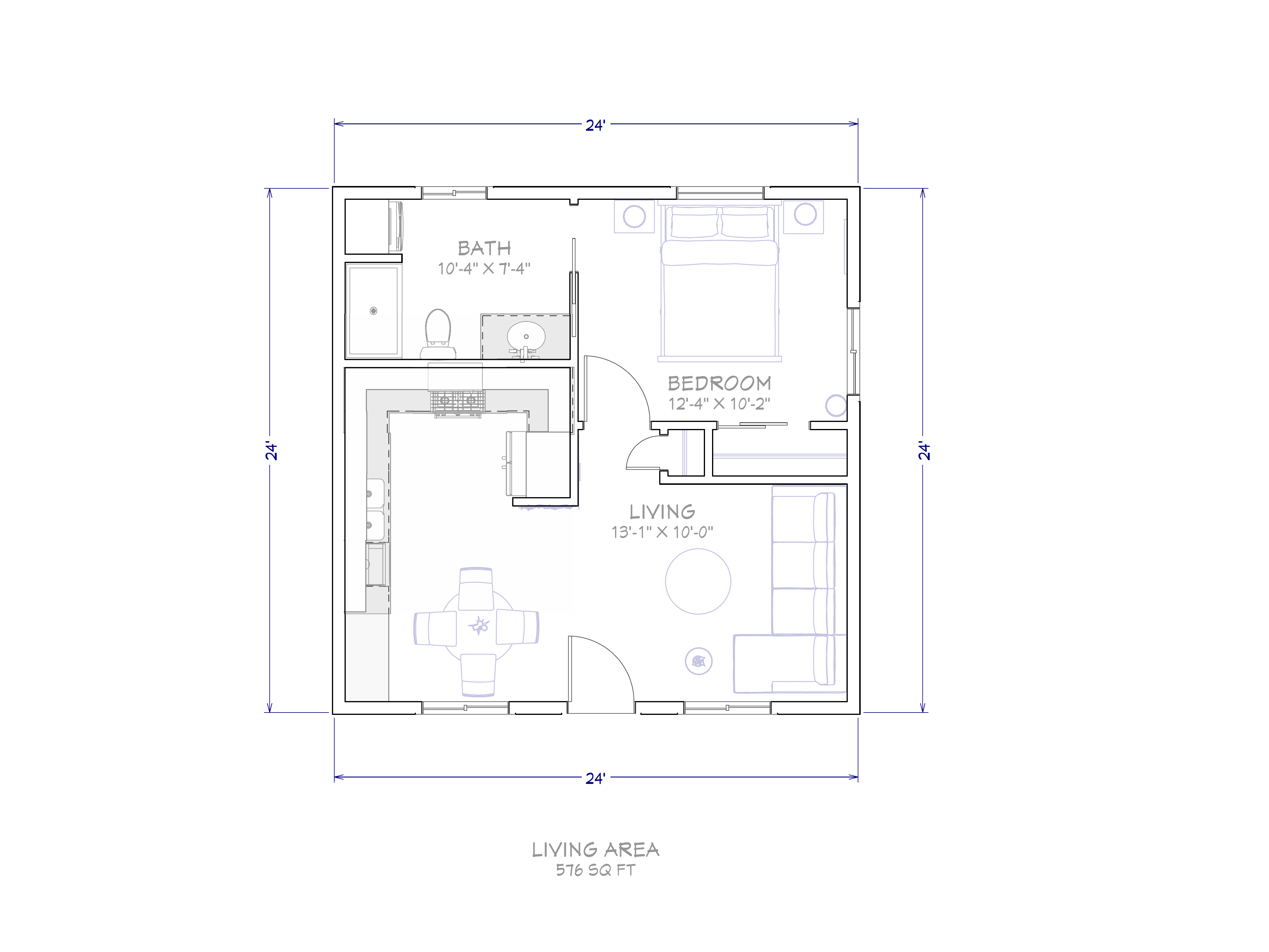 The Casita — 576 SF floor plan