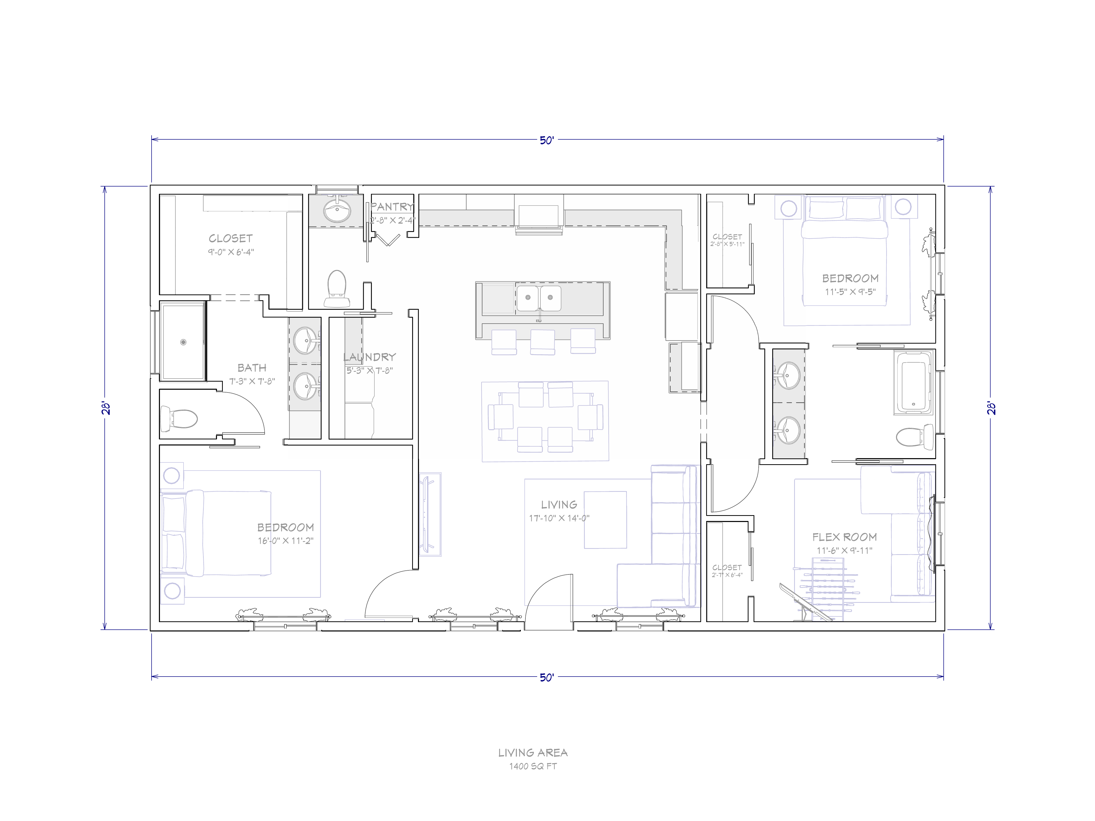 The Sonoran — 1,400 SF floor plan
